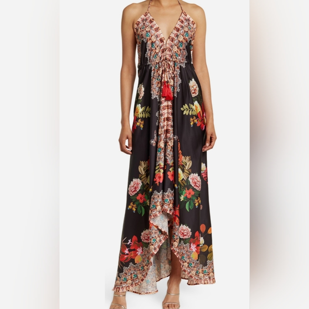 Black and Red Sleeveless Halter Maxi Sundress